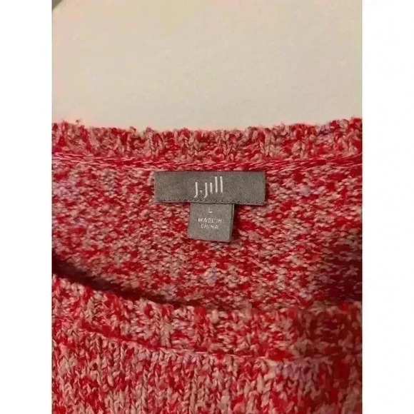 J. Jill Women L Red Pink Heathered Front Pocket Cotton Blend Sweater Lagenlook - Picture 2 of 9